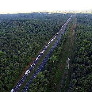 Aerial View of Major Fatal Traffic Accident Backup - I-85 South Exit 165 near Hillsborough, NC