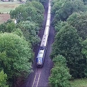Foggy Day Long Distance Aerial Approach - Amtrak #80 Carolinian