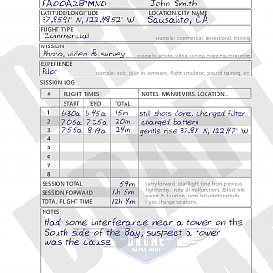 Pilot Log Book One Page