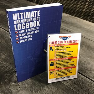 Ultimate UAS/Drone Pilot Logbook & Buzzitsafe Yellow/Blue Safety Pre-Flight Checklist w/ Ring Clasp